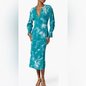 NWT Equipment 100% Silk Joelle Abstract-Print Spring Teal Cutout Midi Dress